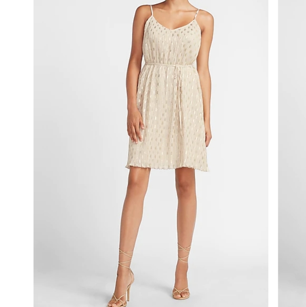 NWT Express Metallic Pleated Side Tie Cami Dress